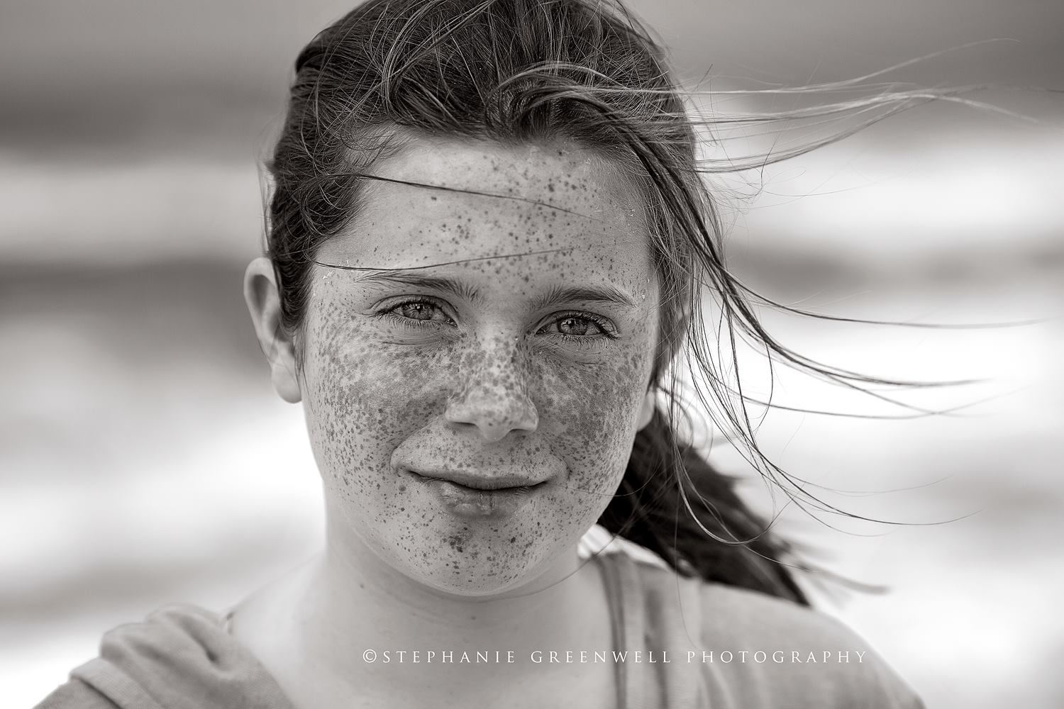 beach photography perdido key destin florida black and white bw girl with freckles closeup stephanie greenwell photography