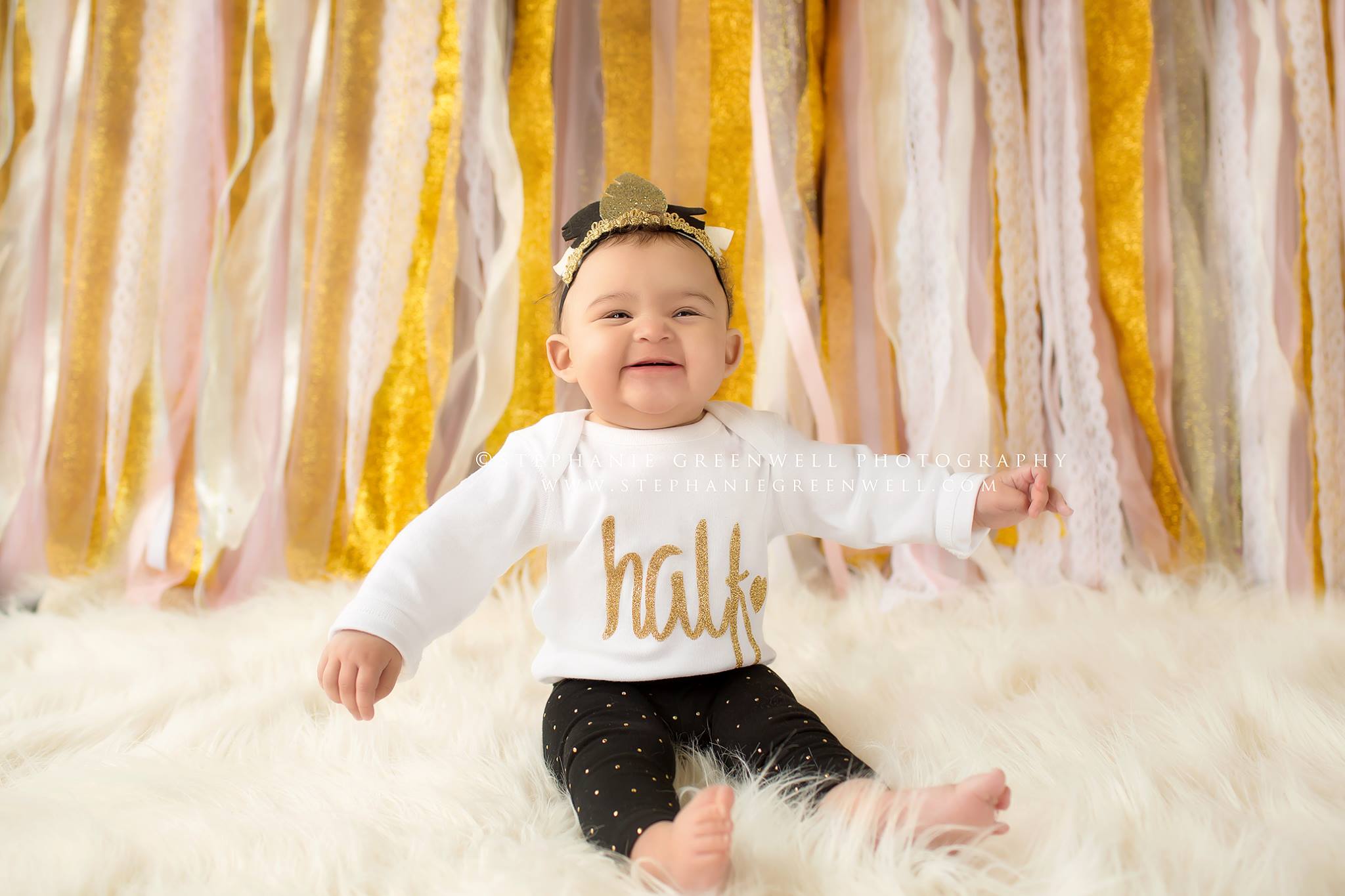 smiling baby girl six months half birthday glitter kennett circa salon stephanie greenwell southeast missouri baby photographer