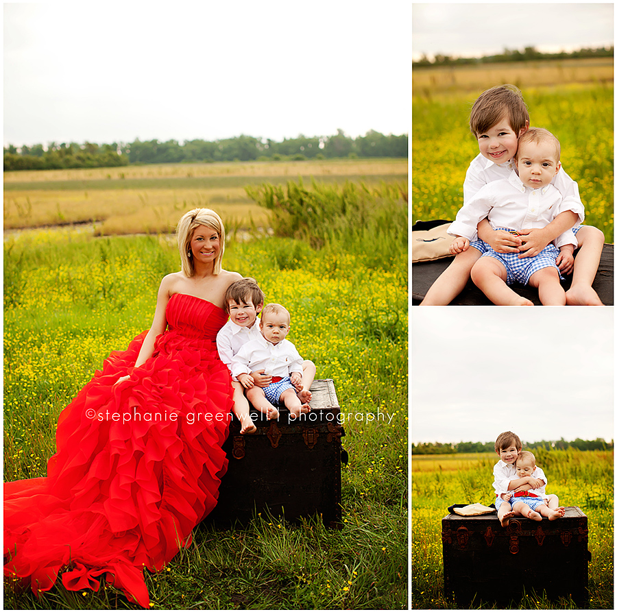 field flowers red dress baby boy boy brothers family stephanie greenwell