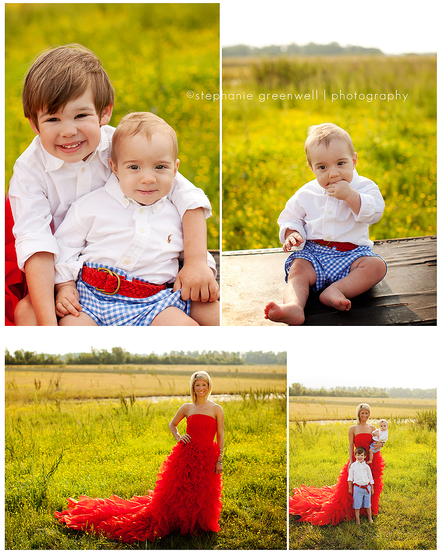 field flowers red dress baby boy boy brothers family stephanie greenwell