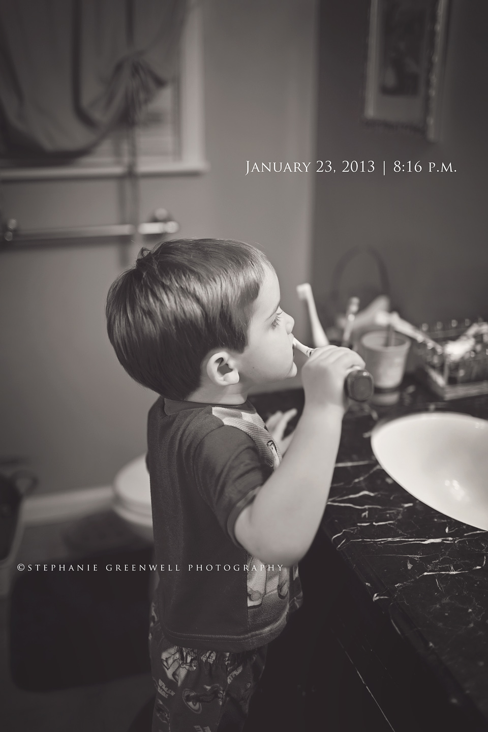 boy brushing teeth at sink stephanie greenwell photography