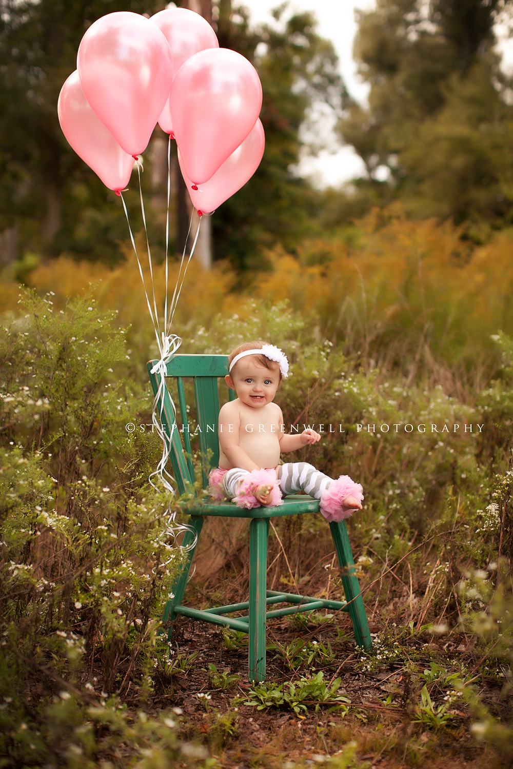 annistyn rackley 1 year old first birthday balloons legwarmers chair stephanie greenwell