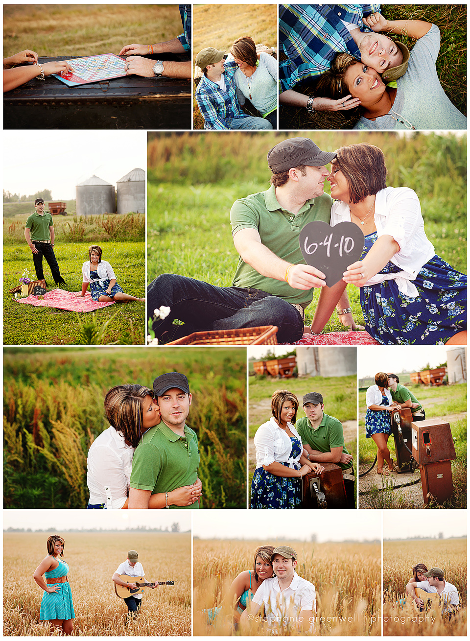 couples one year anniversary wheat field guitar picnic scrabble trunk photography