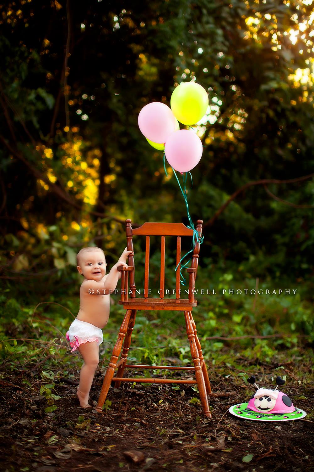 carliegh baby girl one year old balloons vintage high chair stephanie greenwell